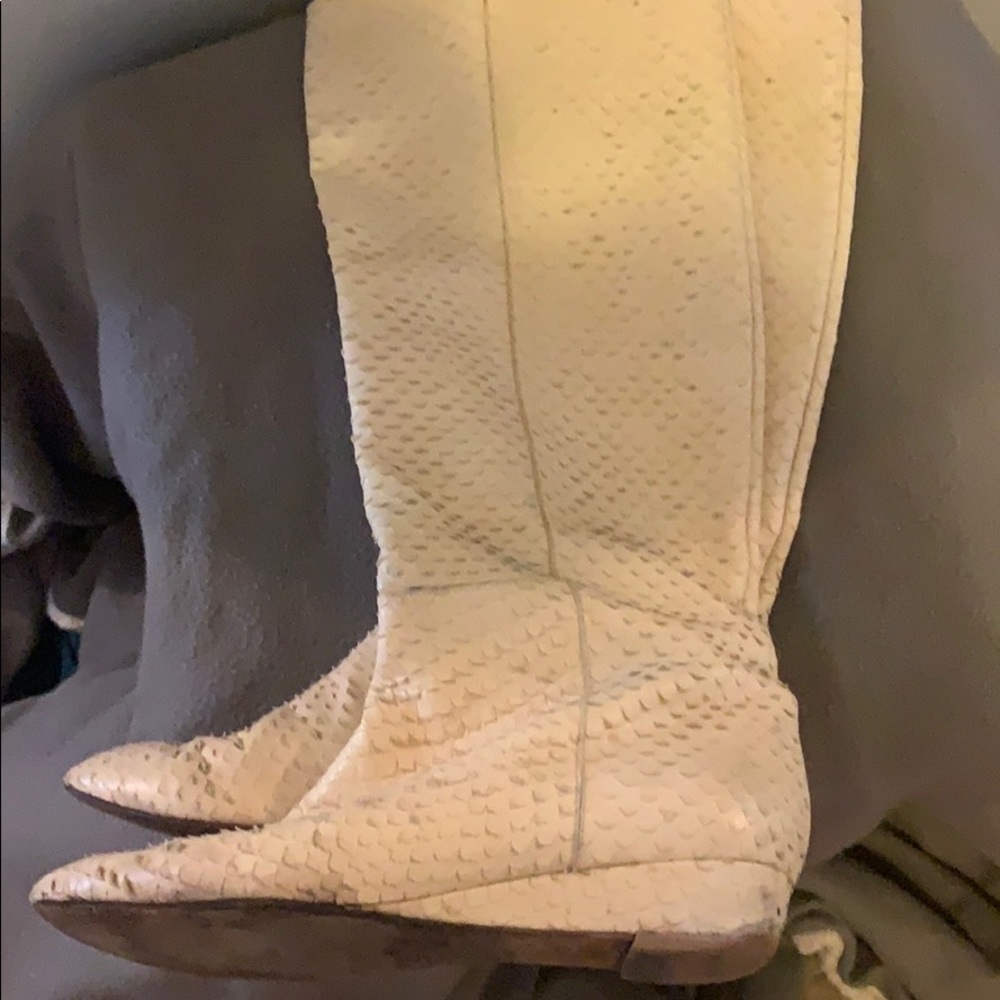 Loeffler Randall Cream White Low Wedge Boots 6